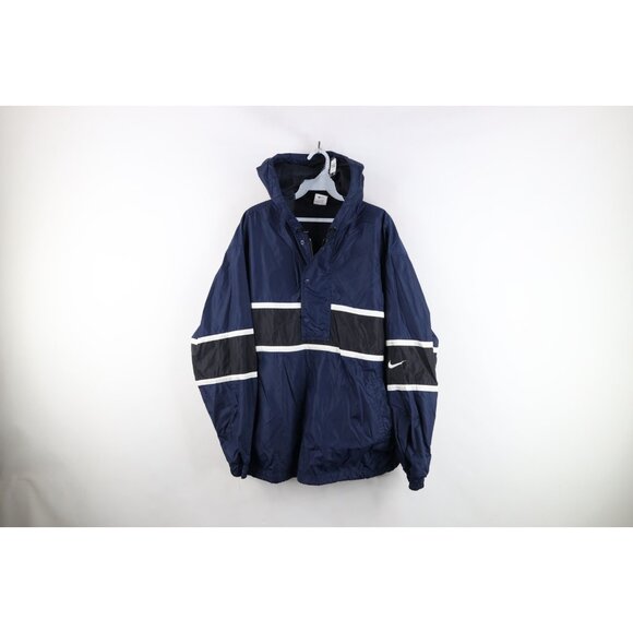 Vintage 90s Nike Mens Medium Travis Scott Mini Swoosh Hooded Anorak Jacket Blue - Picture 1 of 14